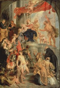 Tronet Madonna med barn, omringet av hellige, ca. 1627-28